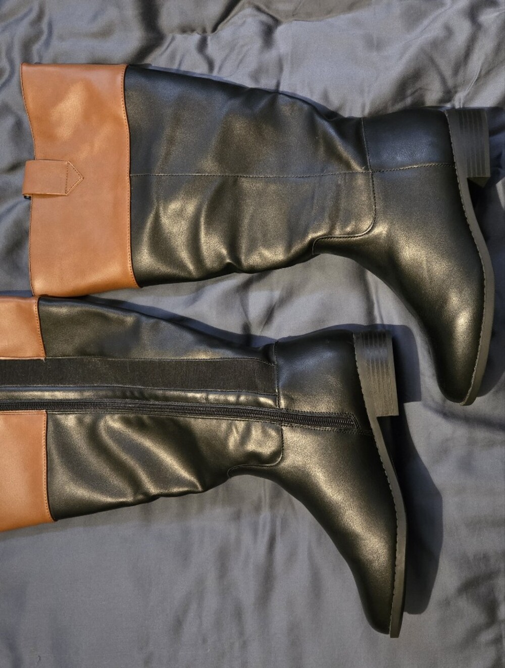 Black Knee Boots with Tan Cuff